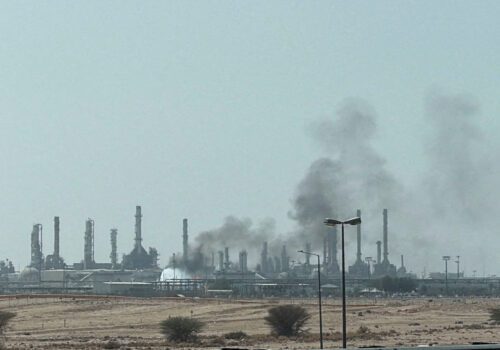 FILE PHOTO: Smoke Rises From A Fire At The Aramco Refinery South Of Riyadh