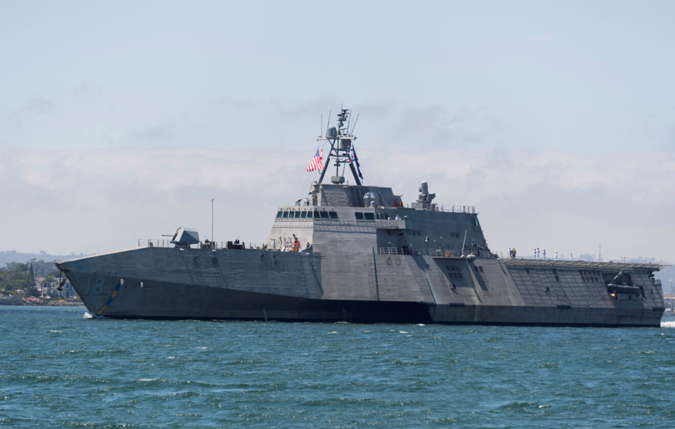 The Independence Variant Littoral Combat Ship USS Charleston (LCS 18) Sails Through San Diego Bay In Transit To The Ship's Naval Base San Diego Homeport In San Diego