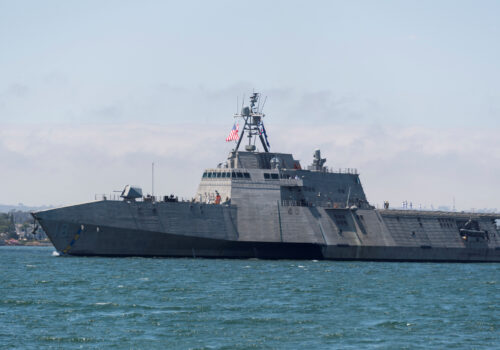 The Independence Variant Littoral Combat Ship USS Charleston (LCS 18) Sails Through San Diego Bay In Transit To The Ship's Naval Base San Diego Homeport In San Diego