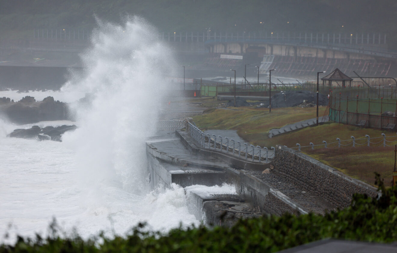 Waves Generated By Typhoon Champi Crash Against A Seawall In Keelung