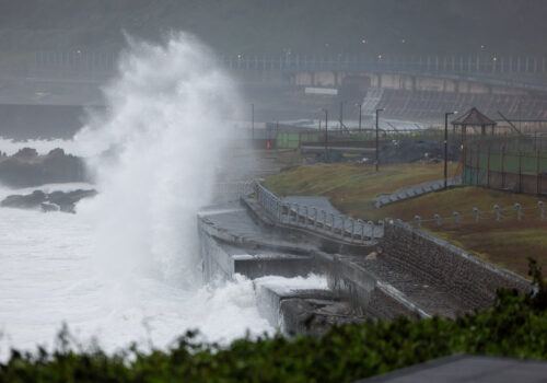 Waves Generated By Typhoon Champi Crash Against A Seawall In Keelung